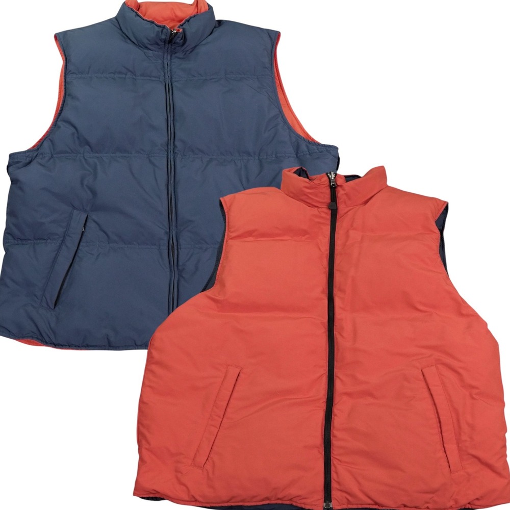 Eddie Bauer Reversible Goose Down Puffer Vest Blue XXL Full Zip Pockets